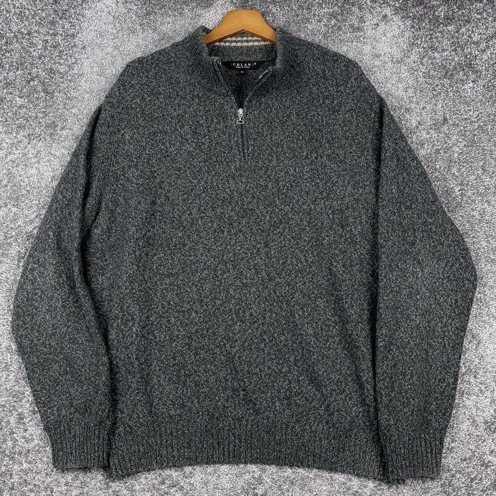 Iceland Sweater Men's XL Wool Blend Mock Neck 1/4 Zip Gray Pullover Preppy